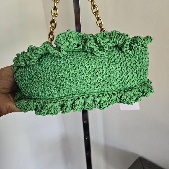 Zara Emerald Green 💚 Ruffle Shoulder Bag - Picture 7 of 8